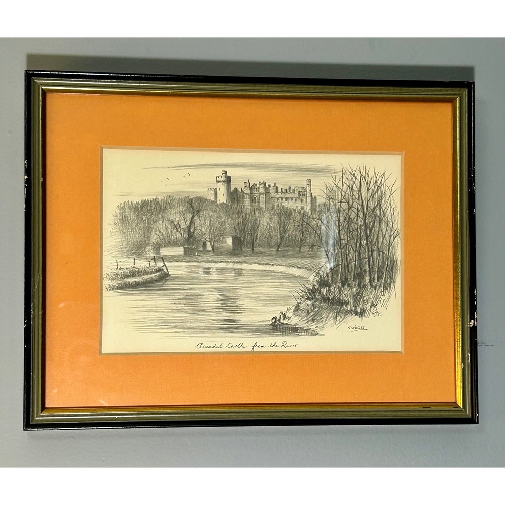 Vintage Judges Signed‎ Arundel Castle from the River Pencil Sketch Framed London
